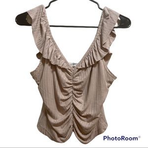 LIZABELL Top Crop Front elastic stretchable Tan color 95% Rayon 5%Spandex Sz L